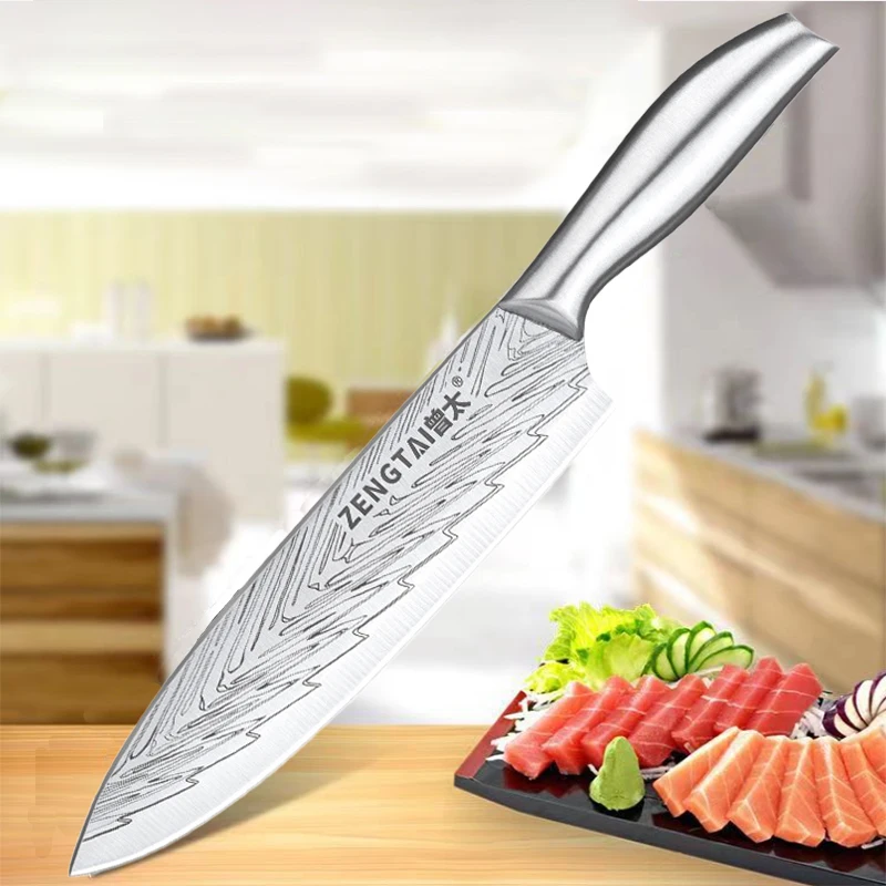 

Professional stainless steel kitchen knife sharp kitchen meat and fruit cutting knife Japanese lasertextured blade cooking knife