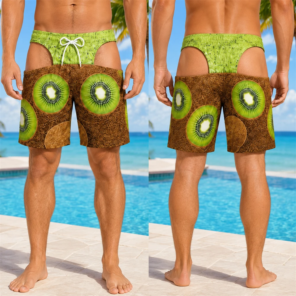 3D Print Fake Buttock Funny Fruit Pattern Men Swim Trunks Watermelon Banana Pineapple Summer Outdoor Sea Beach Shorts Party Hot