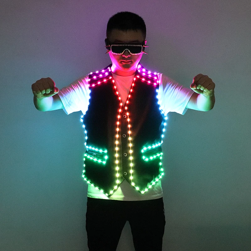 Colorful LED Luminous Vest Bar Clothing Jacket DJ Singer Dancer Performer Stage Waiter Clothes Glowing costume