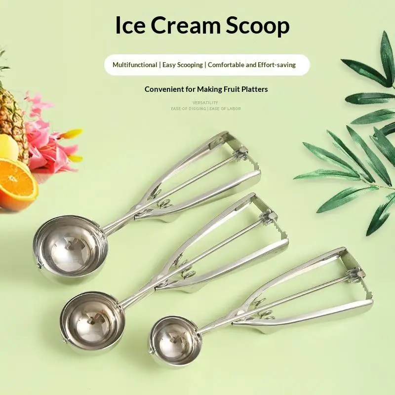 Ice Cream Spoon Kitchen Tools 3 Size Stainless Steel Spring Handle Mash Potato Watermelon Ball Scoop Home Kitchen Accessories