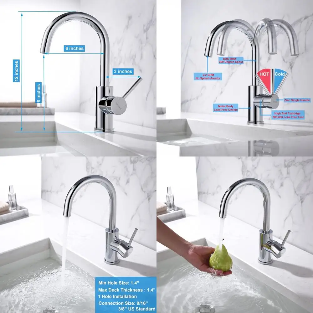 

Хромированный смеситель с одним отверстием для небольших кухонных раковин с контролем горячей/холодной воды, современный кран с одной ручкой