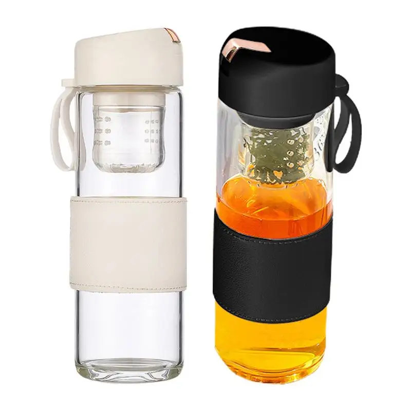 Glass Tea Bottle Magnetic Tea and Water Separation Glass Water Bottle Tea Bottle 450ml Tea Bottle Mug Cup with Tea Infuser for