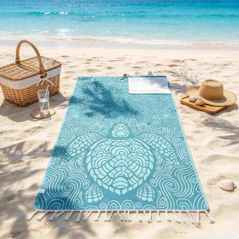 2-in-1 Wearable Beach Towel Backpack, Convertible Oversized Sand Resistant Quick Dry Mat, Packable Summer Beach Storage Bag