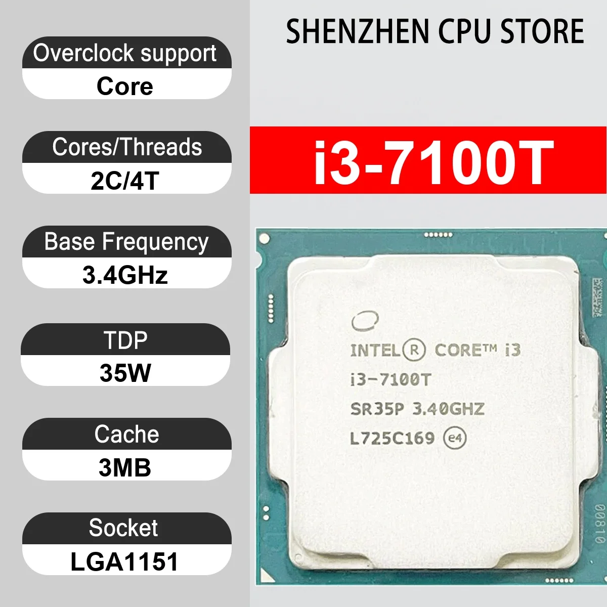 Intel Core i3-7100T 2 Core 4 Thread 3.4GHz 35W 3MB Cache 14nm LGA1151 SR35P DDR4-2400 Mhz Kaby Lake HD Graphics 630