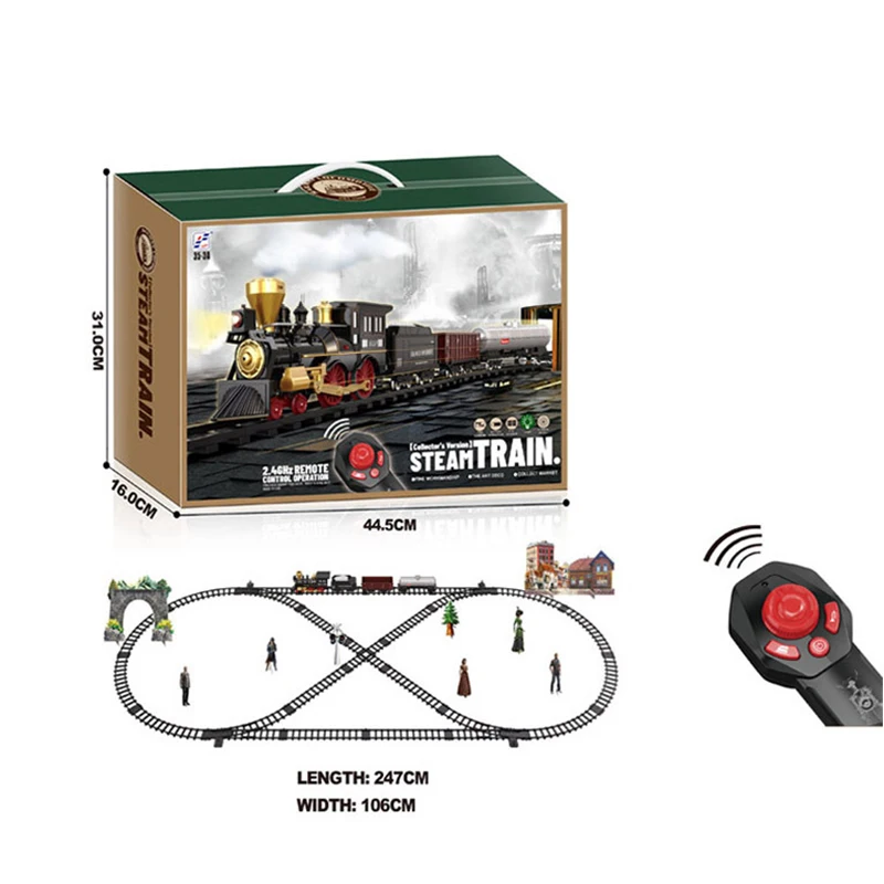 Simulation Train Remote Control Retro Steam Electric Stepless Speed Control Remote Smoking Train Children\'s Toys