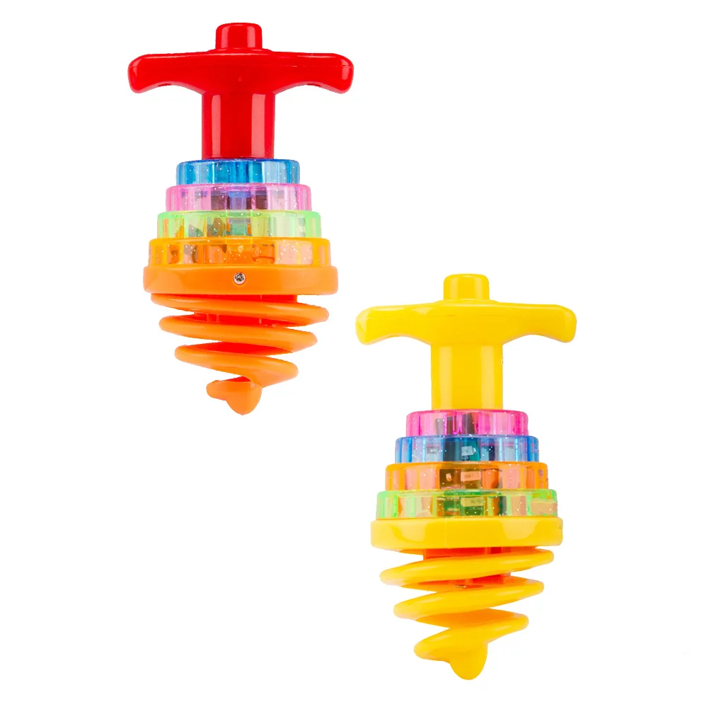 2 Pcs Colorful Flashing Top LED Toys Gyro Small Tops Gyroscope Light up Peg Kids Music Plaything Spinning