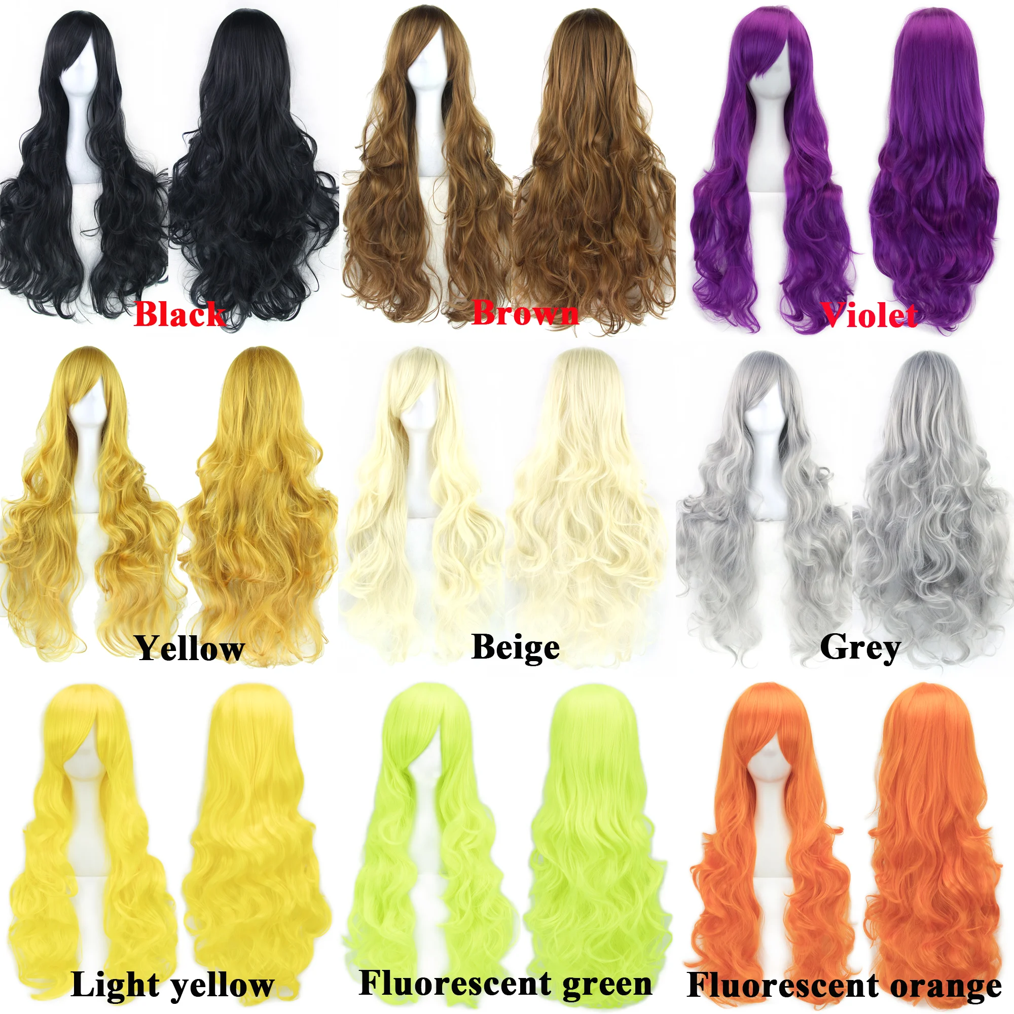 Soowee 30 Colors Wavy Long Wig Hairpiece High Temperature Fiber Synthetic Hair Pink Black Women Party Hair Cosplay Wigs