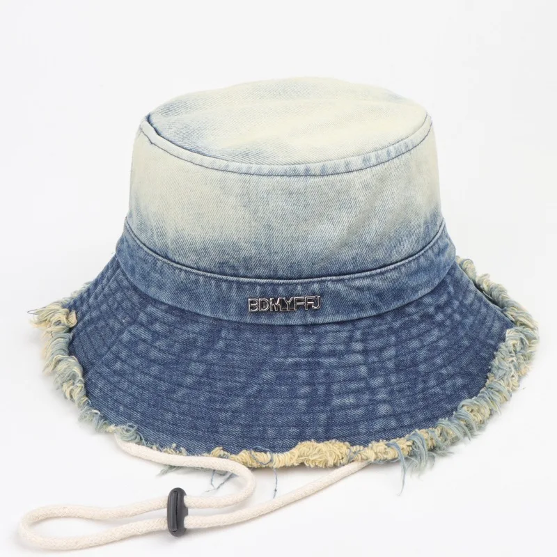 Damen Vintage Washed Denim Bucket Hat – Modische Fischerhut mit Quastenrand im lässigen Retro-Stil für Frühling/Sommer 2026