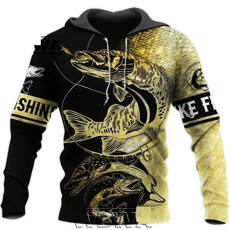 3D Multi Fish Camo Print Fishing Hoodie Drawstring Long Sleeve Outdoor Angler Breathable Lightweight Freshwater Field Essential