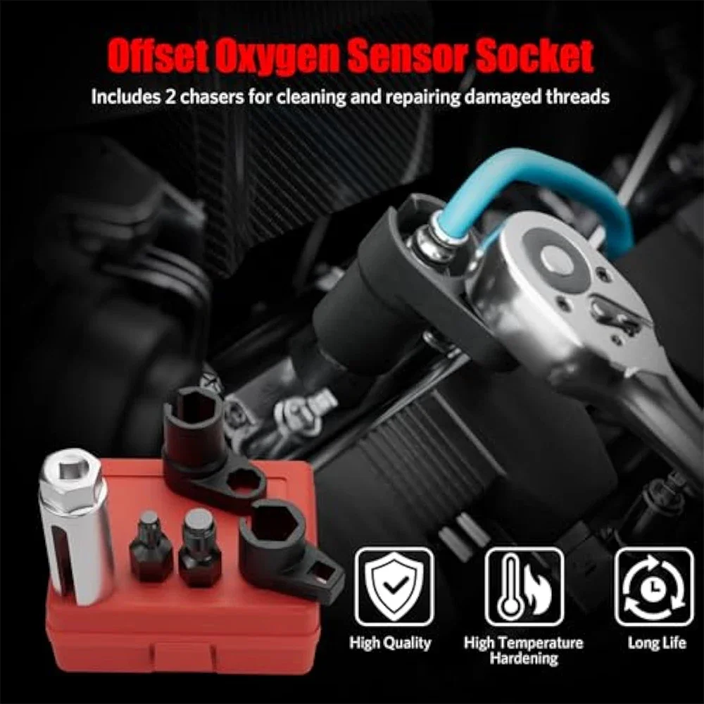 For Automotive O2 Socket Removal Install Offset Vacuum Sensor Socket Thread Chaser Tool 5pcs Oxygen Sensor Wrench Kit