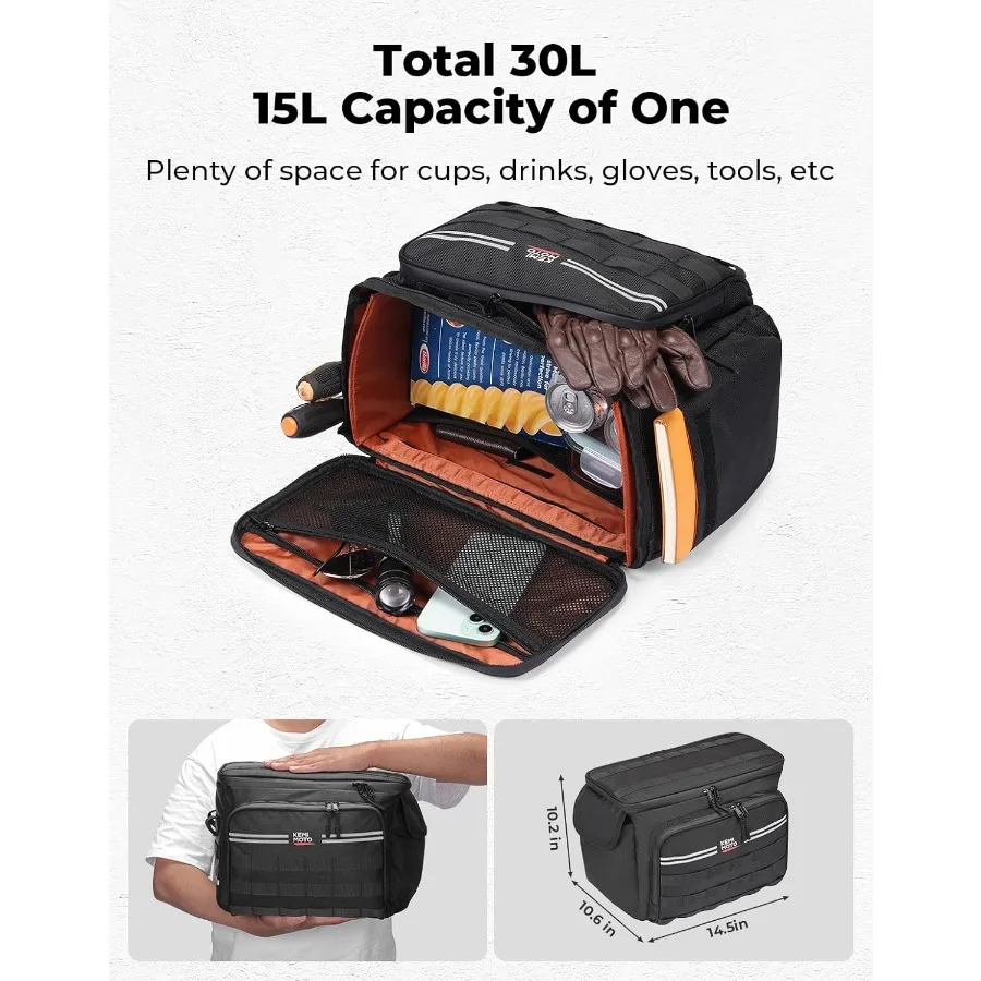 Sacs de selle de moto 30L 15Lx2 avec supports de montage pour un rangement sécurisé de selle, Solution de bagages de voyage Durable Com