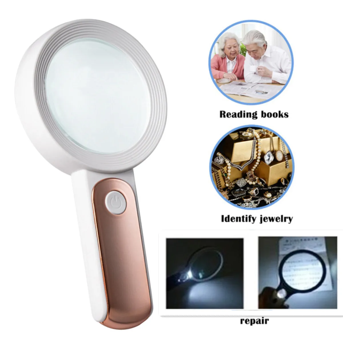 

30X Handheld Magnifier Reading Map Newspaper Magnifying Glass Watch Jewelry Loupe with 3 LED Light Optical Instrument lluminate