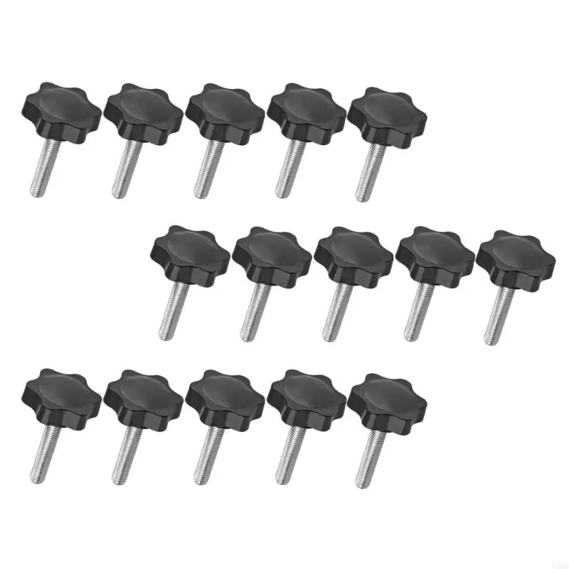 Y5GD 15Pcs 32xM6/32xM8 Plum Shaped Plastic Head Clamping Knob Thread Grip Clamping Screws Knob Star Shaped Clamping Knob