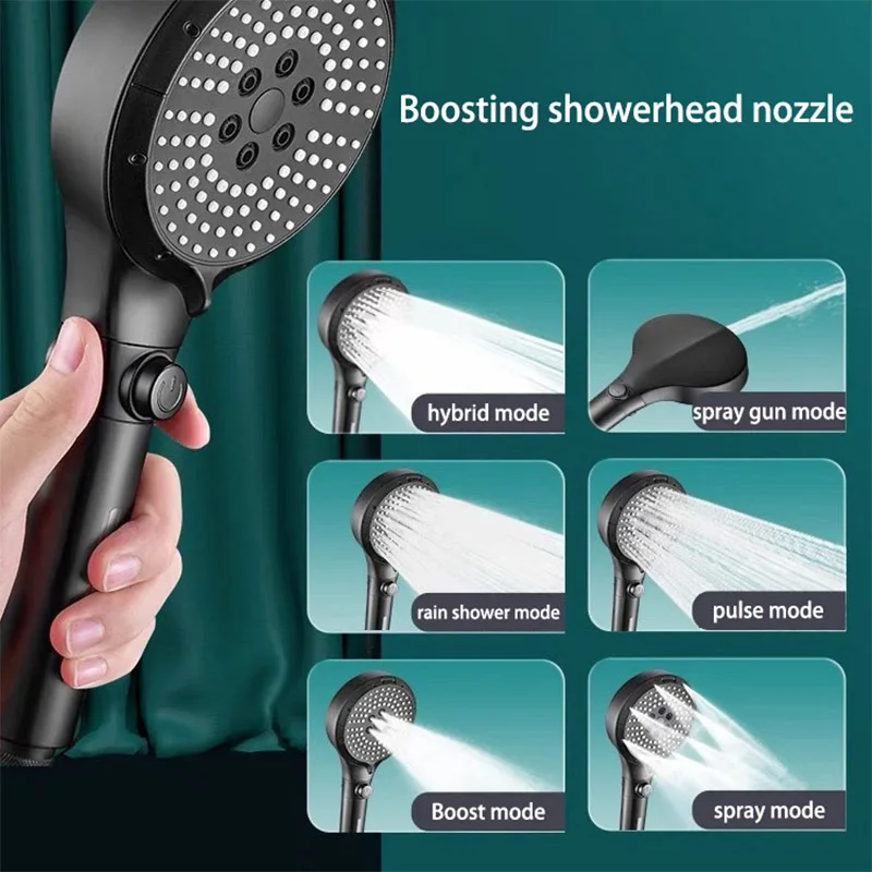 Six-speed Shower Head Enhanced Booster Household Multifunctional Adjustable Shower Shower Head Bathroom Bath Accessories