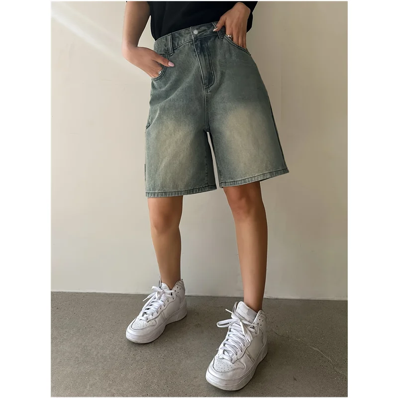 Damen Shorts Sommer blau Jeans mit hoher Taille y2k gerade plus Größe klassische Freizeit hose Streetwear Vintage Jeans shorts mit weitem Bein