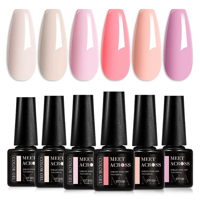 MEET ACROSS 6 Pçs/set Série Verde Gel Unha Polonês Conjunto Suprimentos de Unhas Semi Permanente UV Gel Nail Art Kit Manicure para Unhas