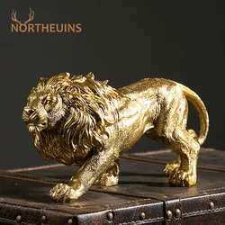 NORTHEUINS Resin Golden The Lion King Figurines for Desktop Luxury Animal Ornaments Home Living Room Office Decor Objects Crafts