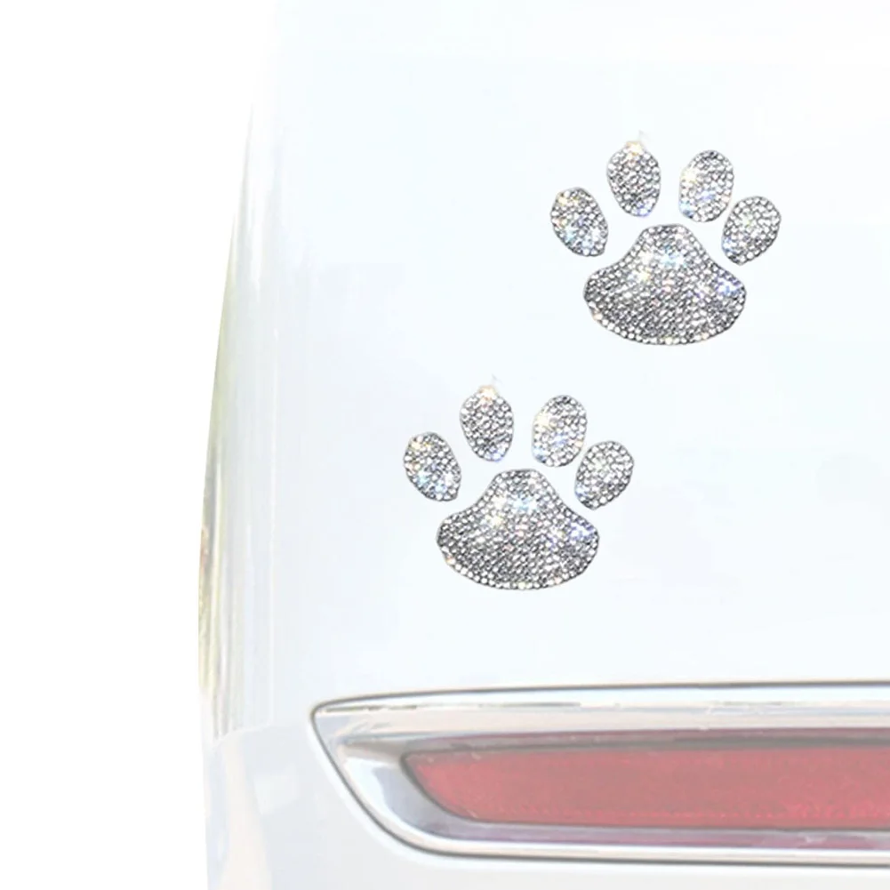 Waterproof Paw Print Decals with Rhinestones Bling Car Stickers for Dog Owners Easy to Apply Decorative Accessories 2PCS