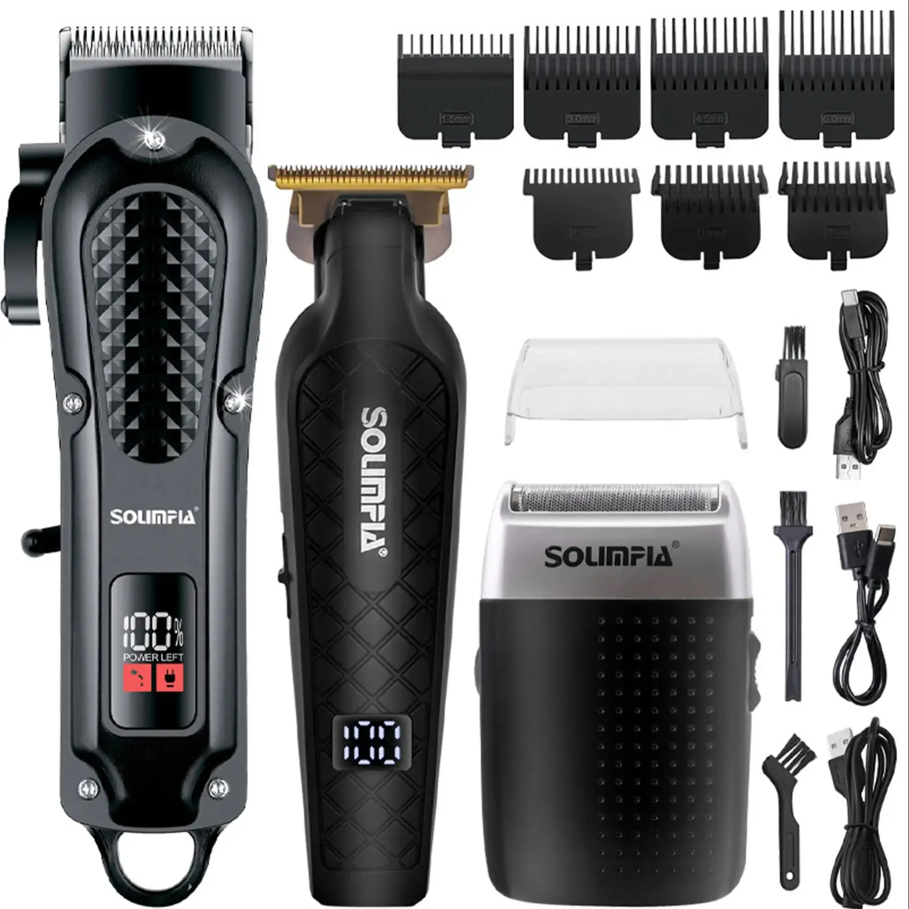 Solimpia Professioneller Haarschneider Elektrisch USB Wiederaufladbar Kabelloser Trimmer Typ-C Zero-Gap-Schneidwerk 3-teiliges Set