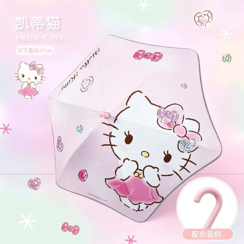 

Sanrio Hello Kittys новый милый зонт с длинной ручкой мультфильм против защемления рук дождь двойного назначения портативный солнцезащитный крем ветрозащитный зонт