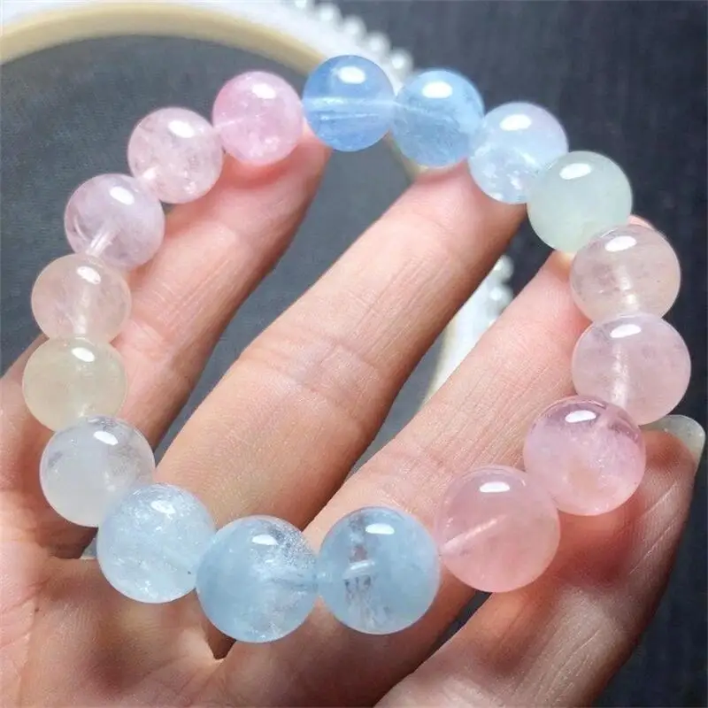 Natural Morganite Bracelet Multicolor Morgan Gem Stone Beads Bracelets Pink Beryls Charm Women Reiki Crystal Jewelry 1pcs 12mm