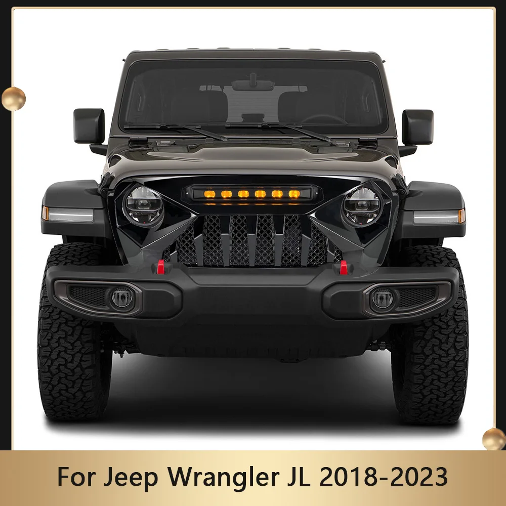 Off-Road Car Grille For Jeep Wrangler JL 2018-2023 Demon Gloss Black Spotlight Style Front Bumper Grill Racing Grills Guard Grid