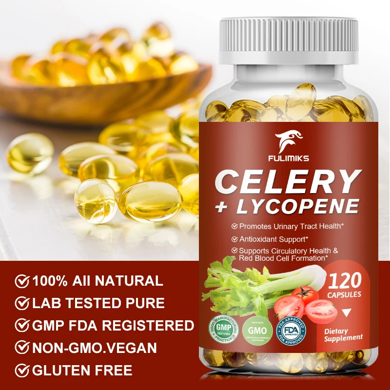 Celery Seed + Lycopene Capsules - Powerful Uric Acid Cleanse, Joint Mobility Support & Muscle Recovery Supplement