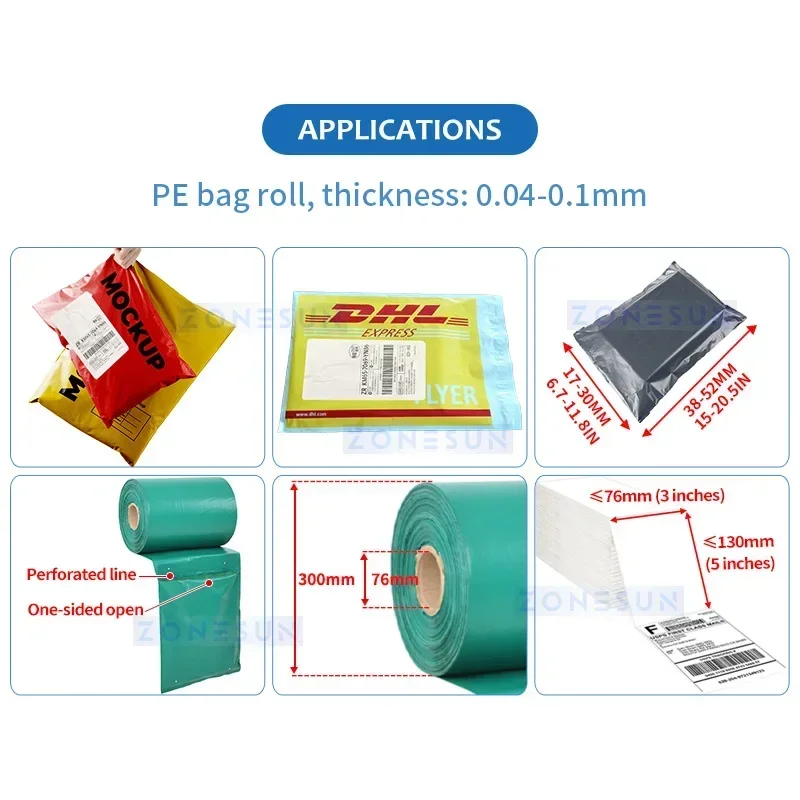 

ZONESUN ZS-TB103 Automatic Sealing Machine Courier Bag Plastic Pouch Integrated Labeling Express Product Packaging