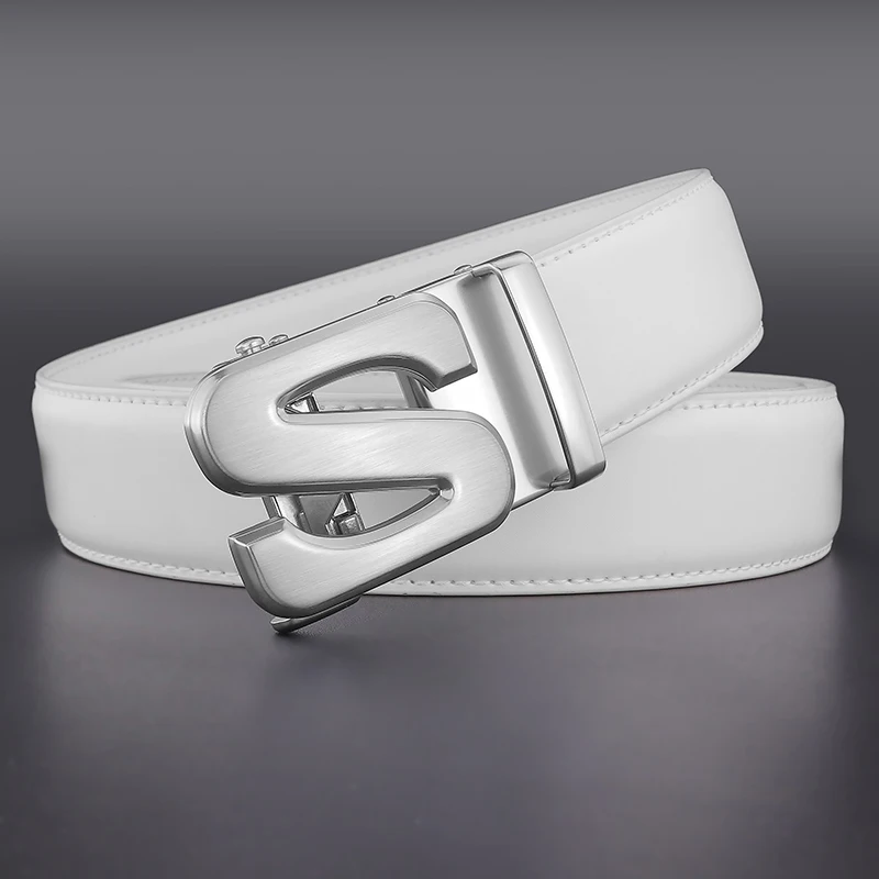 High Quality 2024 Hot S Letter Luxury Men White Designer Fashion Belt Wide Casual Business Classic Waist Strap Ceinture Homme