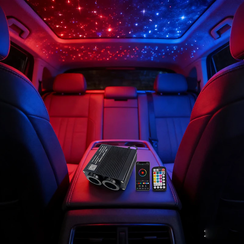 

Heads Smart APP Fiber Light engine RF control Optic Fiber Lights Double Cable Starry Effect Ceiling RGBW Lights WAPP LED NEW