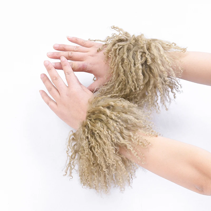 Fashion Women's Solid Autumn Winter Luxurious Cuff-Effortless Snap Design Real Mongolian Lamb Fur Cuff