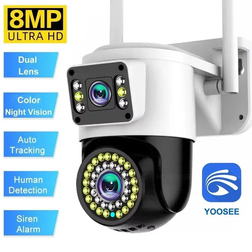 Yoosee 4K 8MP Dual Lens Dual Screens Color Night Vision Auto Tracking Two Way Audio Outdoor Waterproof Security Camera System