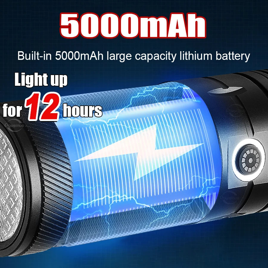 5000mAh Ultra Powerful Flashlight Rechargeable LED Flashlight Tactical Torch Zoom High Power Flashlight 3000M Long Shot Lantern