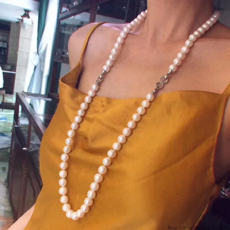Fine Women's Natural 9-10mm Round White Pearl Wedding Female Jewelry Gifts Sterling Silver 925