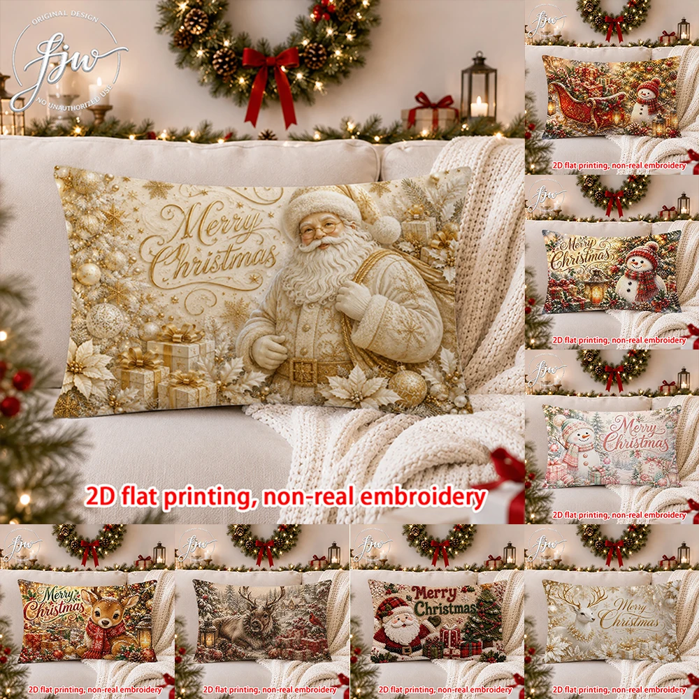 1PC Vintage Christmas Pillow Cover, Winter Holiday Decorative Cushion Case for Sofa Bedroom Home Decor