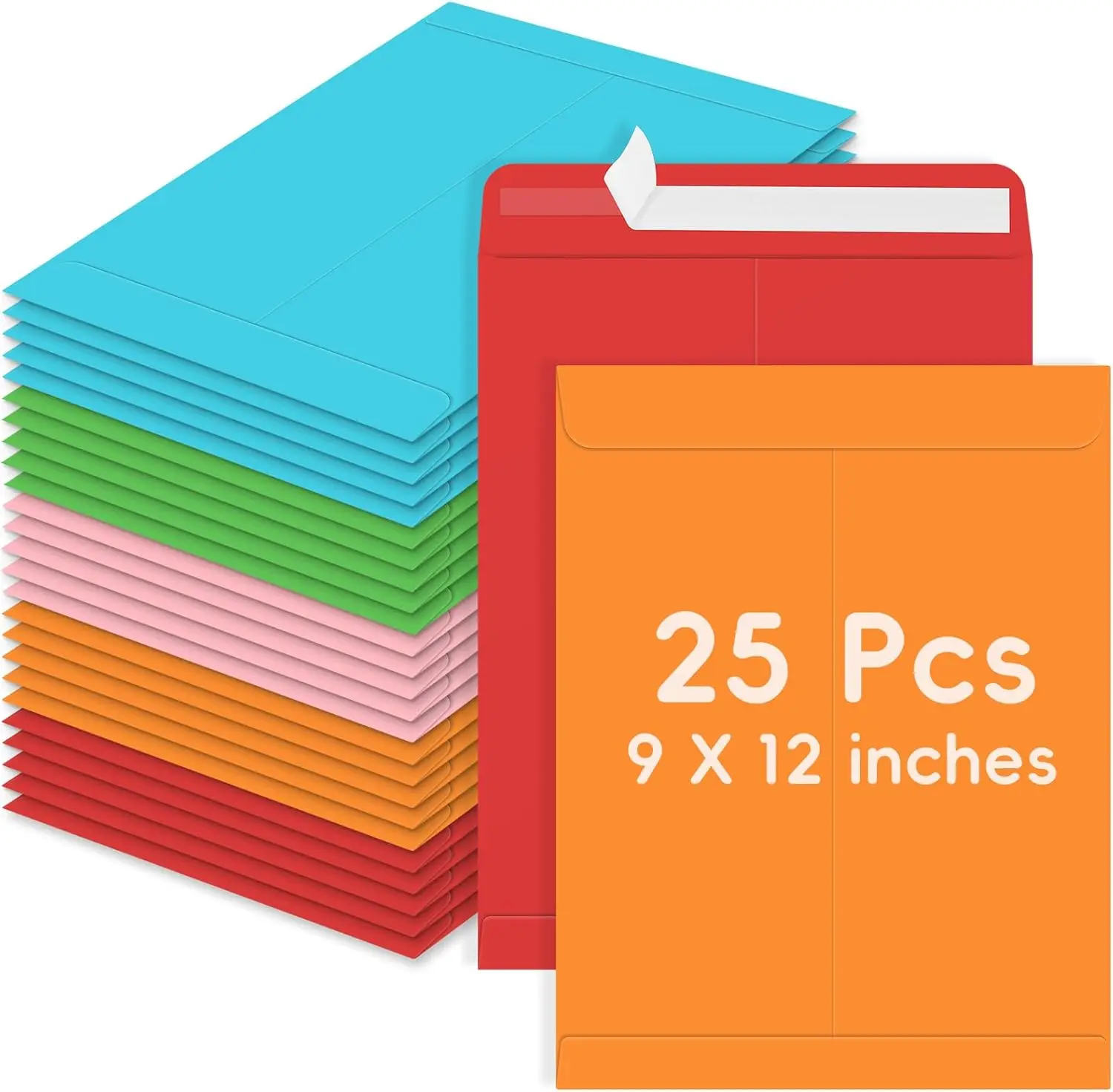 

25 Pack Colored Mailing Envelopes 9x12 Self-Seal for Office Business Storage