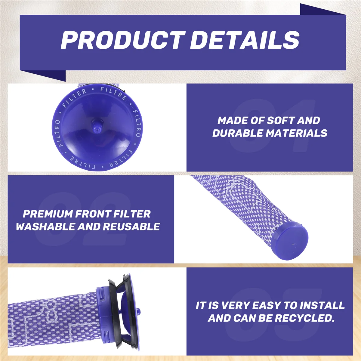 Pré-filtro de substituição de 4 peças para filtro de vácuo Dyson compatível com Dyson V6 V7 V8 Series substitui peça # A66K