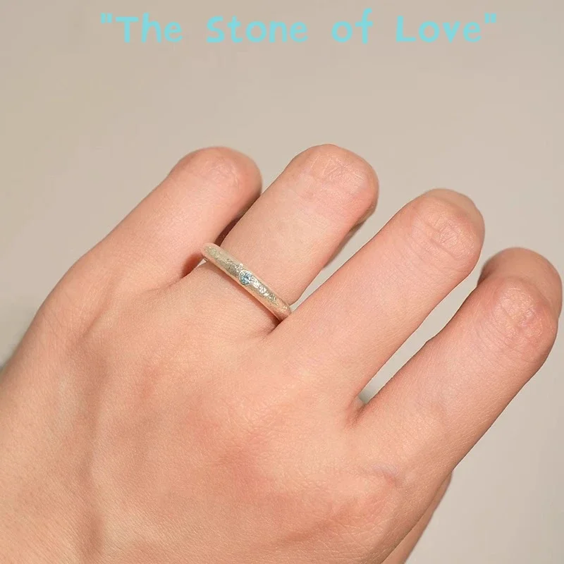 925 Sterling Silver Geometric Aquamarine Frosting The Stone of Love Opening Adjustable Rings for Women Fine Jewelry Accessories