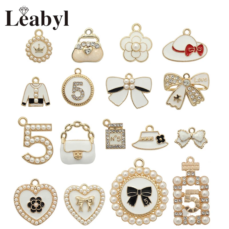 

10 Pcs White Enamel Heart Bowknot Flower Clothes Charm Pendant for Bracelet Necklace Keychain Making DIY Jewelry Accessories