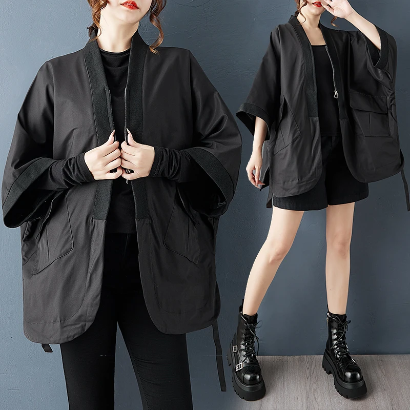 

Свободная повседневная куртка в корейском стиле с манжетами на молнии, универсальная, осенняя новинка, женское пальто больших размеров