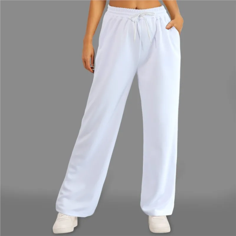 

2024 Women's White Black Trouser Spring Autumn Bandage Casual Loose Wide-leg Sports High-waisted Slimming Pants With Pockets