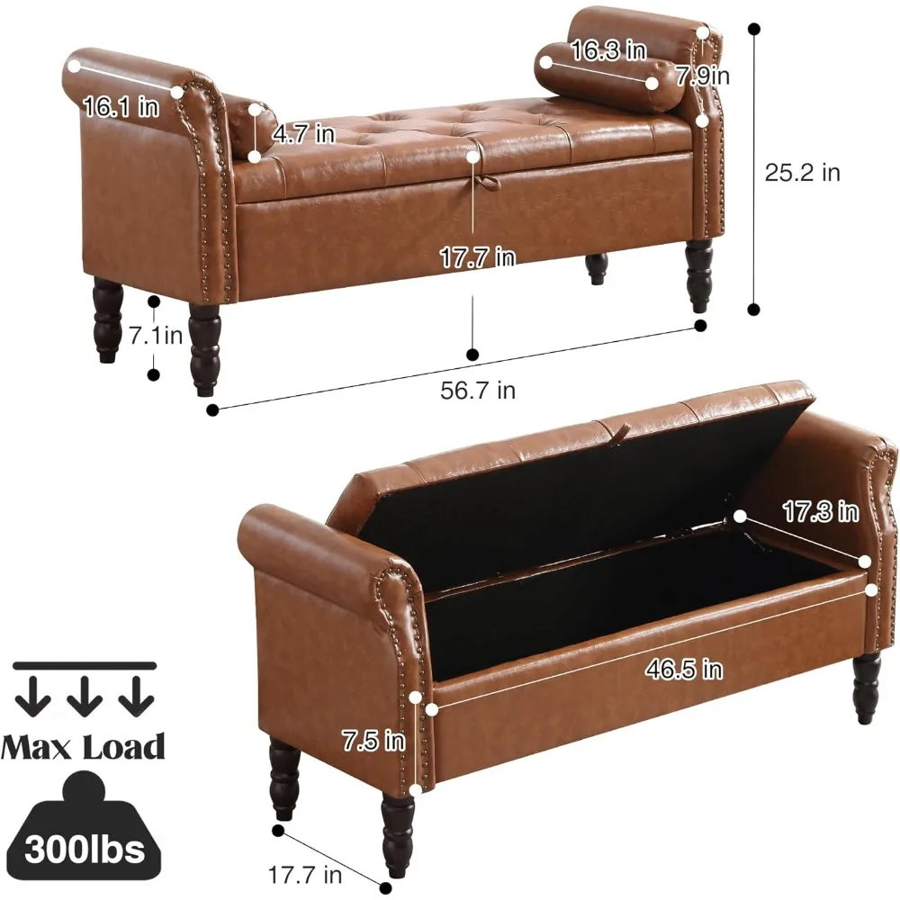 مقعد تخزين لغرفة النوم، مسند معنقدة منجد مع نهاية تخزين السرير، 57 طويلة، مقعد من قماش البولي يوريثان لغرف النوم #2