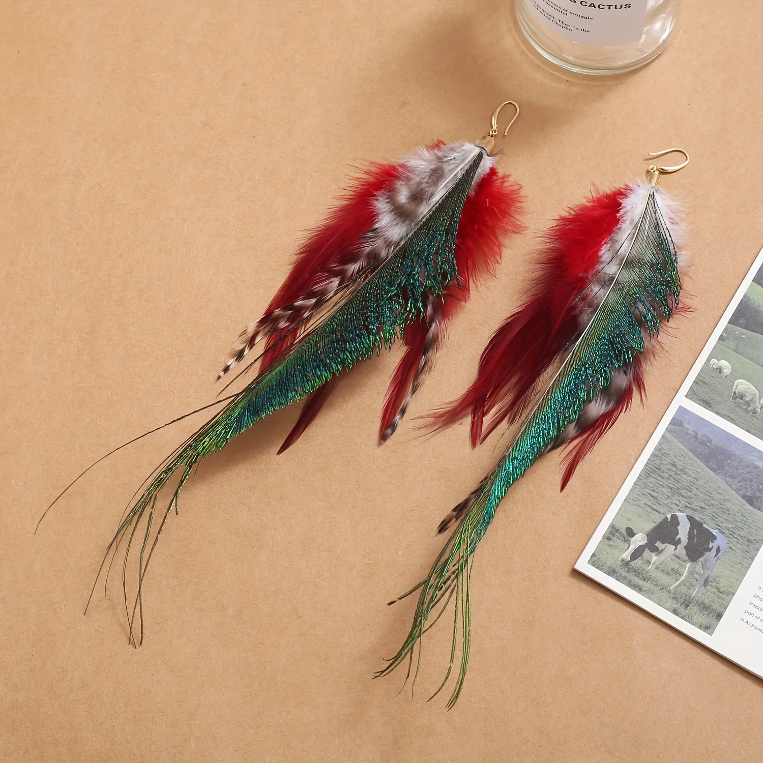 Exaggerated Feather Design Long Dangle Earrings Bohemian Vacation Style Holiday Ear Ornaments Female Gift