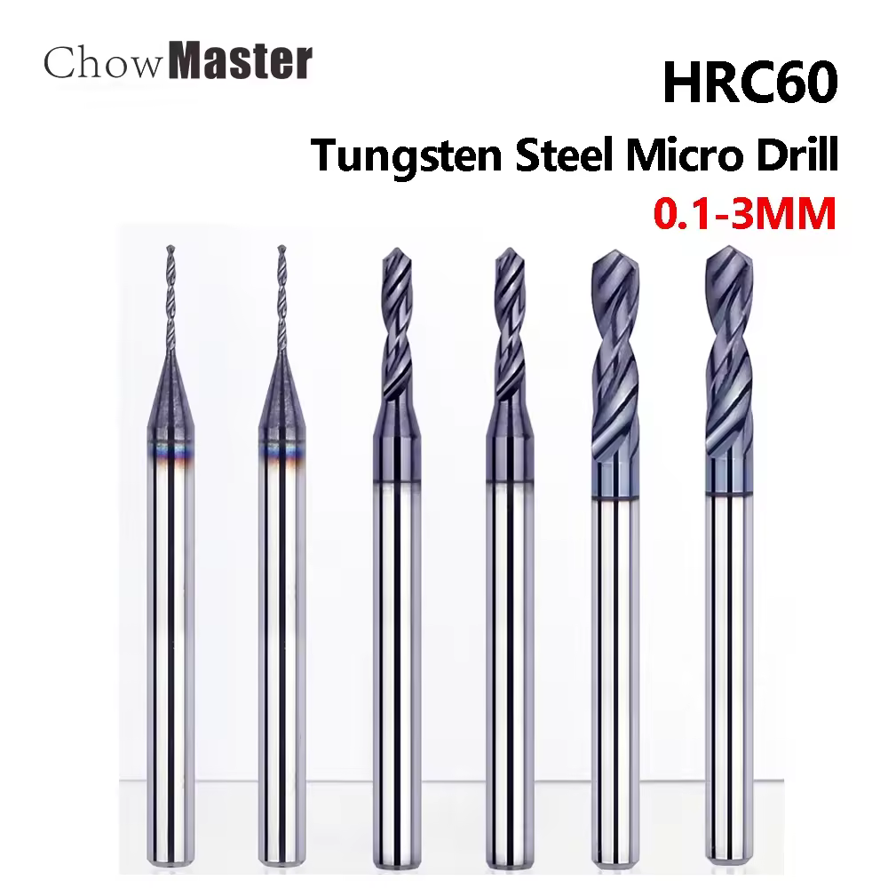 HRC60 0.1-3MM Punta da trapano in acciaio al tungsteno Punta da trapano in lega dura Punta elicoidale Foratura in acciaio inossidabile Micro trapano con manico fisso da 3 mm