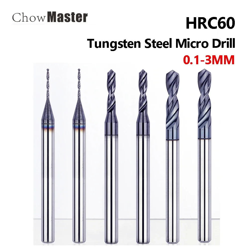 HRC60 0.1-3MM Tungsten Steel Drill Bit Hard Alloy Drill Bit Twist Drill Stainless Steel Drilling 3mm Fixed Handle Micro Drill