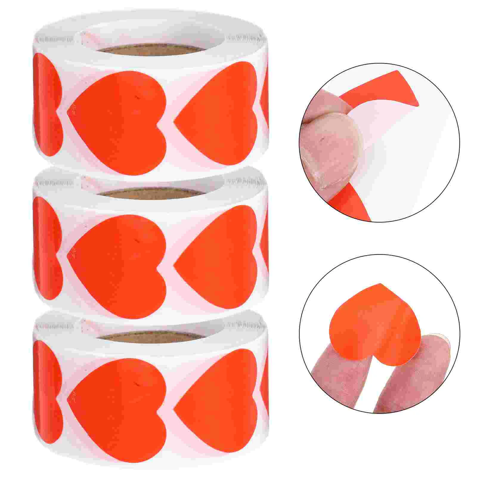 3 Rolls Heart Sticker Labels Valentine Mini Red Coated Paper Valentines