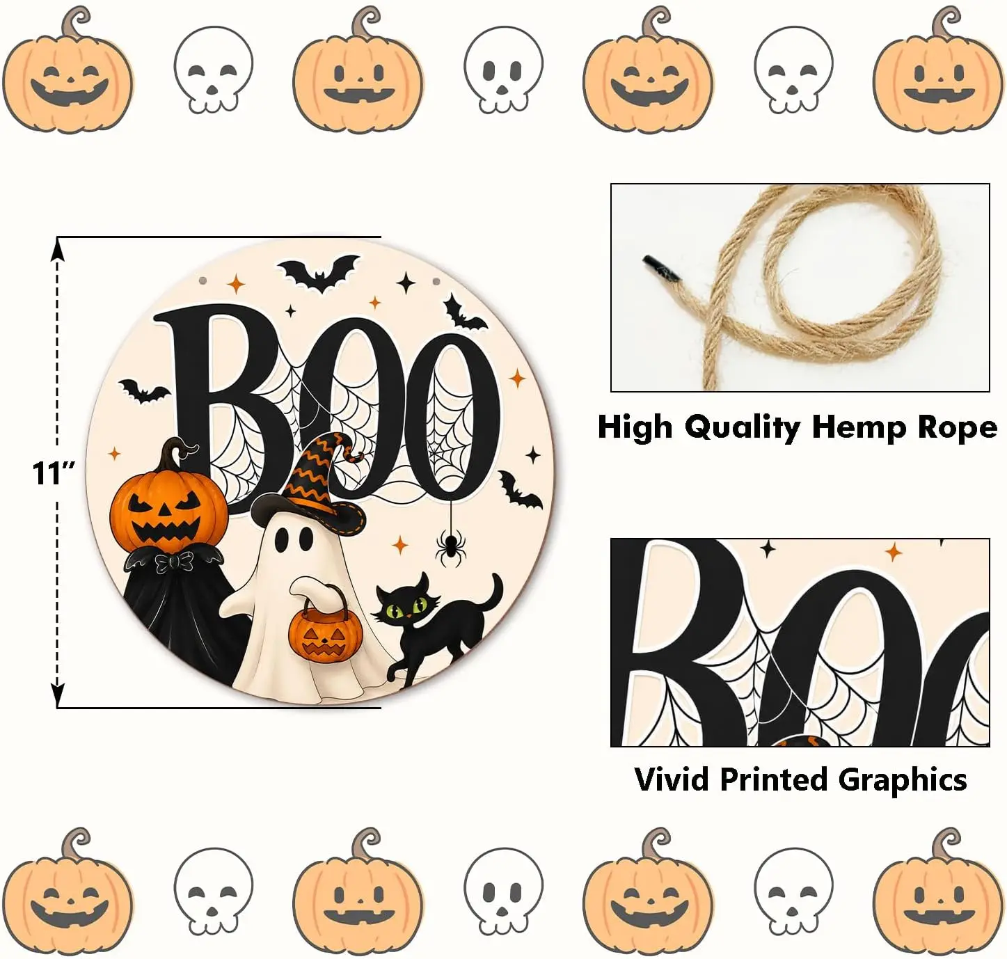 Ghost Halloween Decorations for Home, Black Cat Welcome Sign for Front Door, Halloween Party Decorations Wall Window