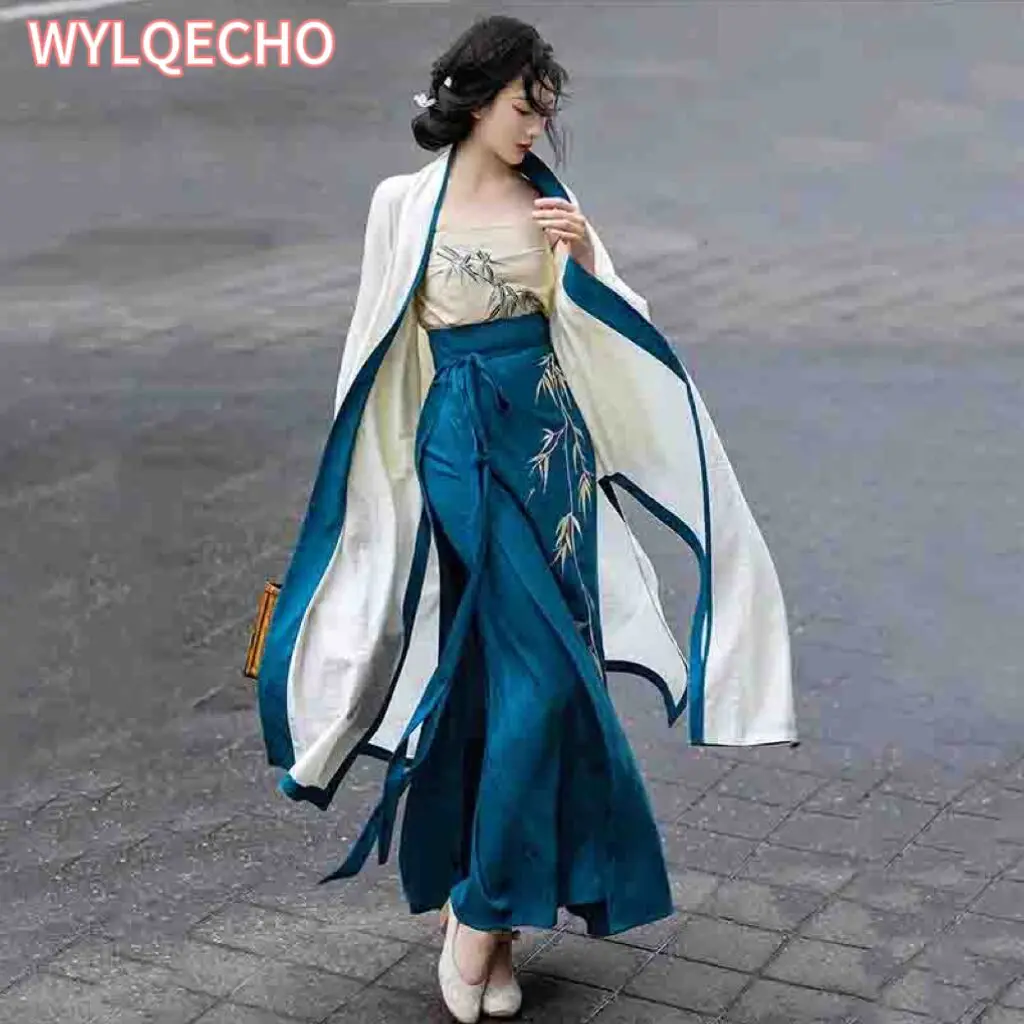 

New Chinese Style Hanfu Suit Women Kimono Robe Song Dynasty Costumes Sexy Embroidery Bamboo Clothes Costume Elegant Cheongsam