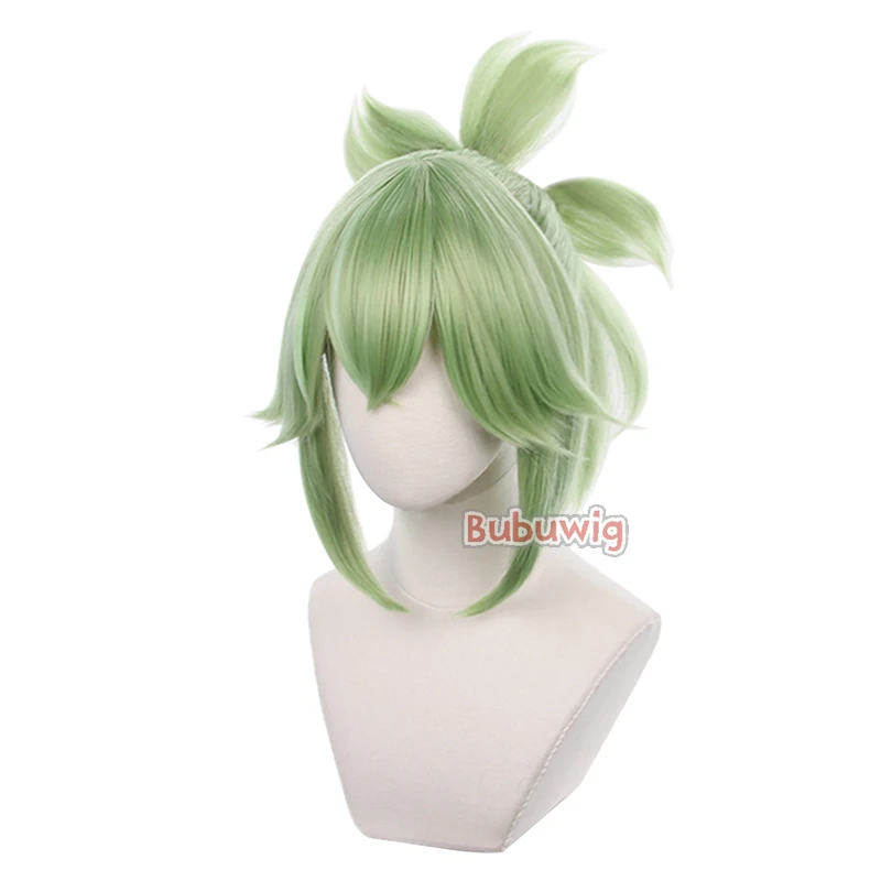 Bubuwig Capelli Sintetici Genshin Impact Kuki Shinobu Parrucca Cosplay Delle Donne Del Partito 40 centimetri Lungo Verde Treccia Coda di Cavallo