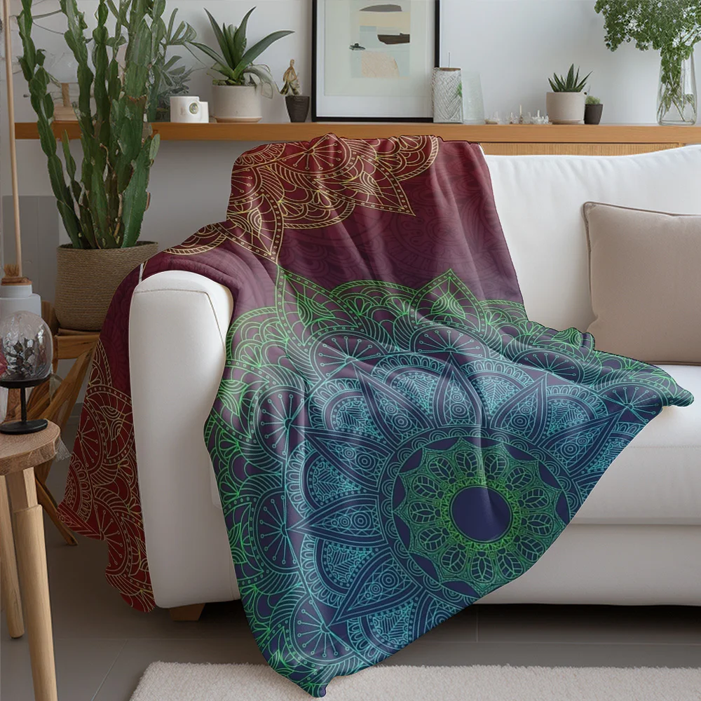 Boho Mandala Print Blanket Psychedelic Tapestry Throw Colorful Ethnic Bed Blanket Festival Hippie Home Decor